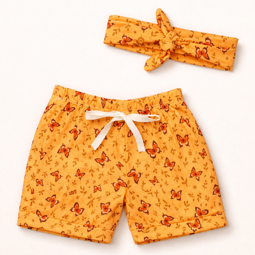 Shorts com Faixinha Minimalista Borboletas Para Bebês Até 12 Meses