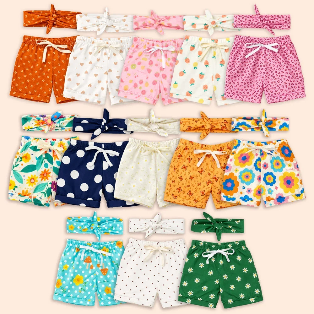 Shorts com Faixinha Minimalista Margaridas Para Bebês até 12 Meses