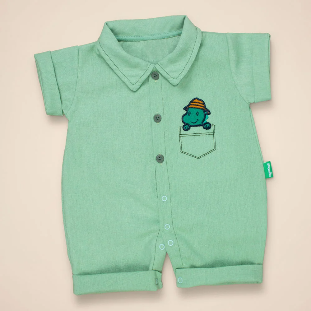 Macacão Camisa Ecolinho Bordado 3D Verde Aquamarine para Bebês até 12 Meses