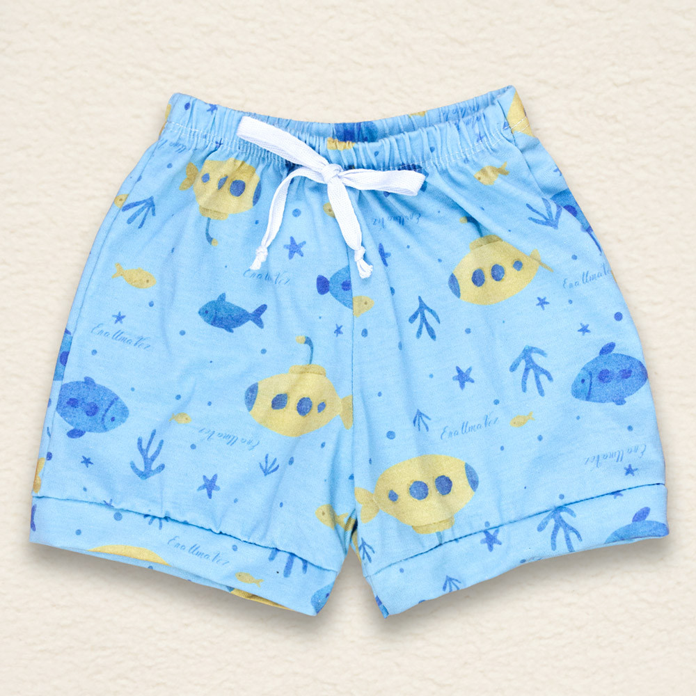 Shorts para Bebê em Malha Estampada Submarino Era Uma Vez
