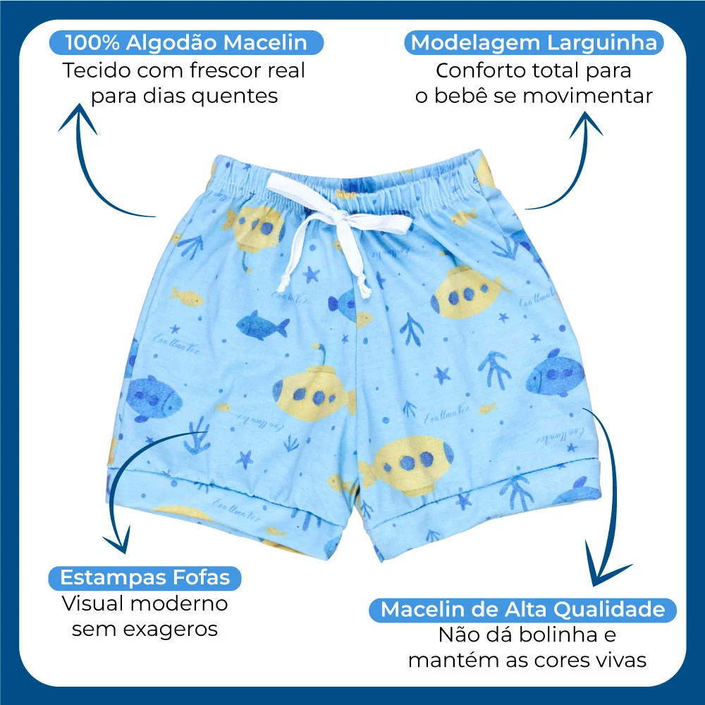 Shorts para Bebê em Malha Estampada Frutas Era Uma Vez