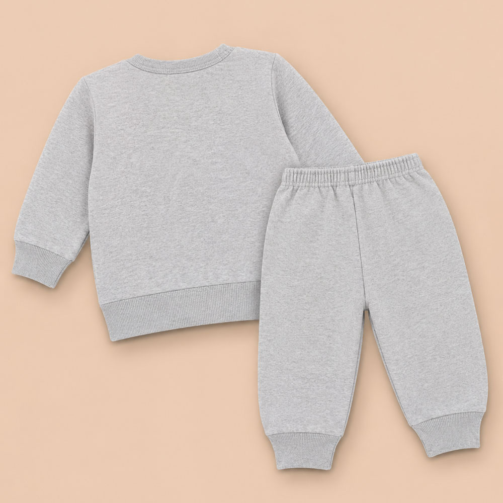 Conjunto de Moletom Bebê Blusa Gola Careca e Calça Lisa Mescla Até 12 Meses