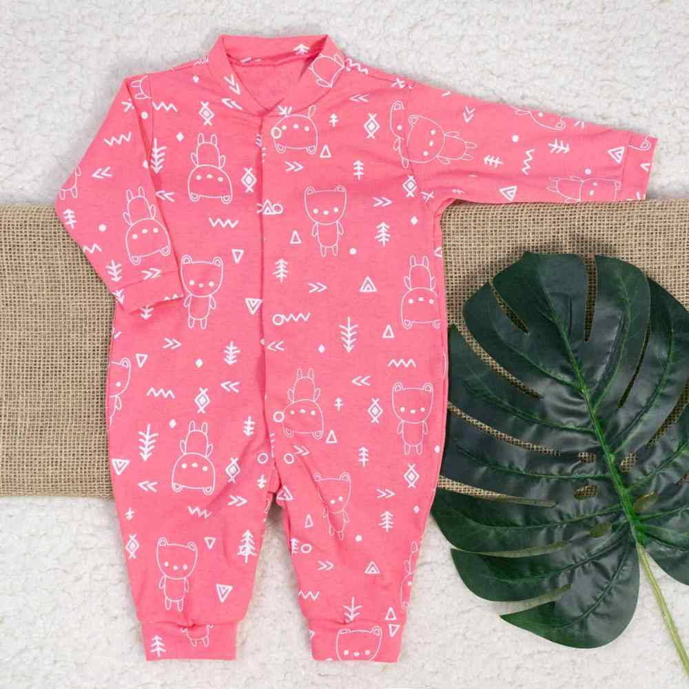 MACACÃO LONGO MINIMALISTA EM MALHA PARA BEBÊ MENINA ROSA