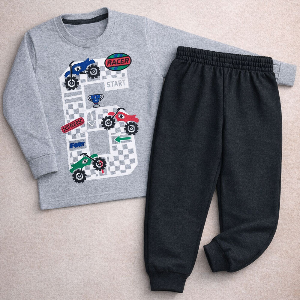  Kit 4 Peças Infantil Manga Longa e Calça Moletom Conforto Menino até 8 anos