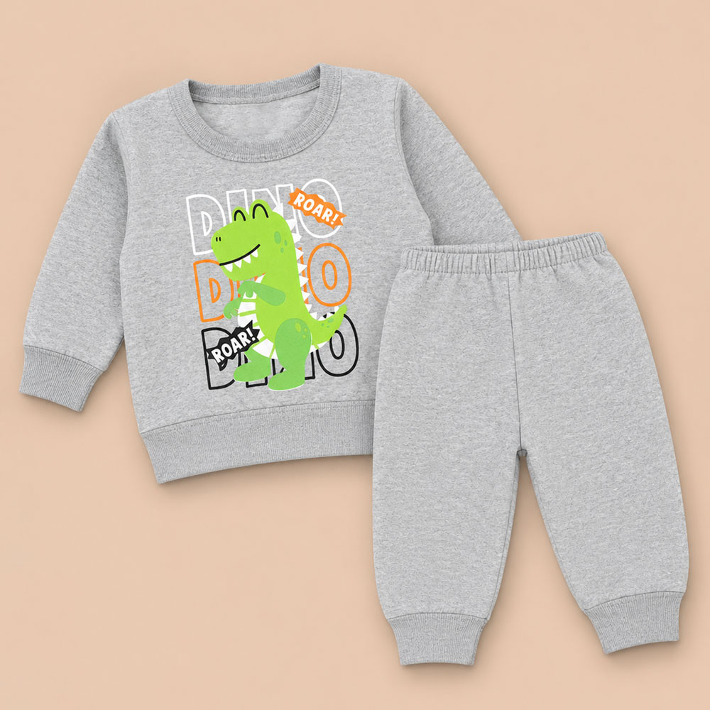 Conjunto de Moletom Bebê Blusa Gola Careca e Calça Lisa Mescla Até 12 Meses