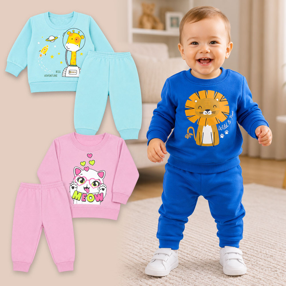 Conjunto de Moletom Bebê Blusa Gola Careca e Calça Lisa Royal Até 12 Meses
