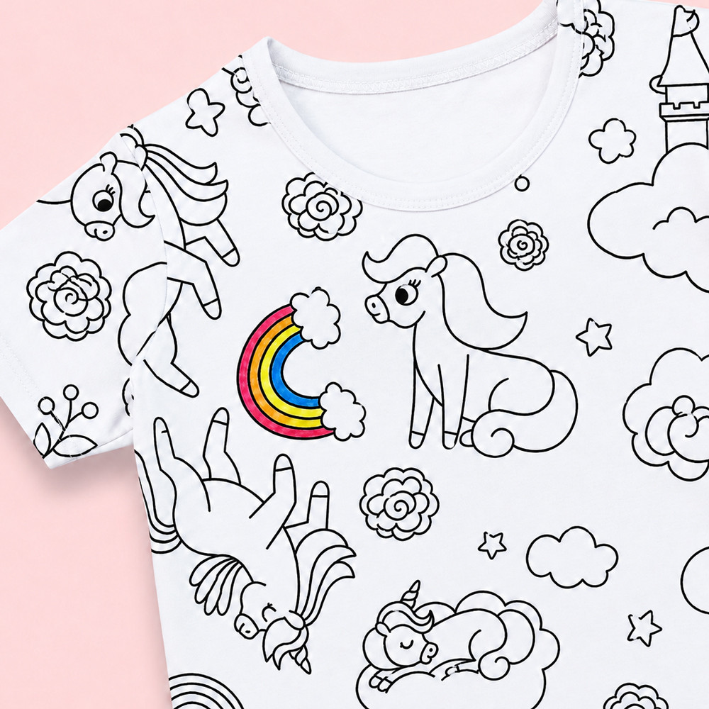 Pijama Infantil Curto Para Colorir Com Canetinhas de 2 até 14 anos Estampas Sortidas Meninas