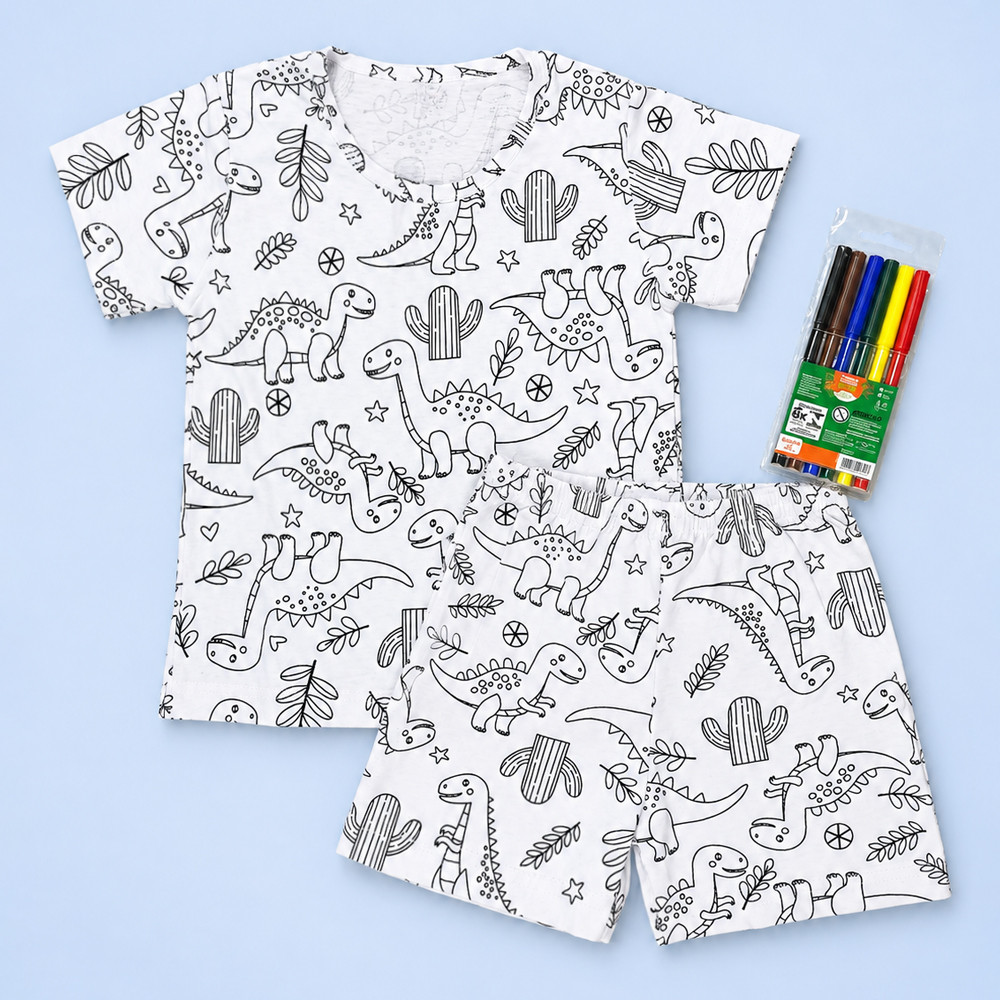 Pijama Infantil Curto Para Colorir Com Canetinhas de 2 até 14 anos Estampas Sortidas Menino