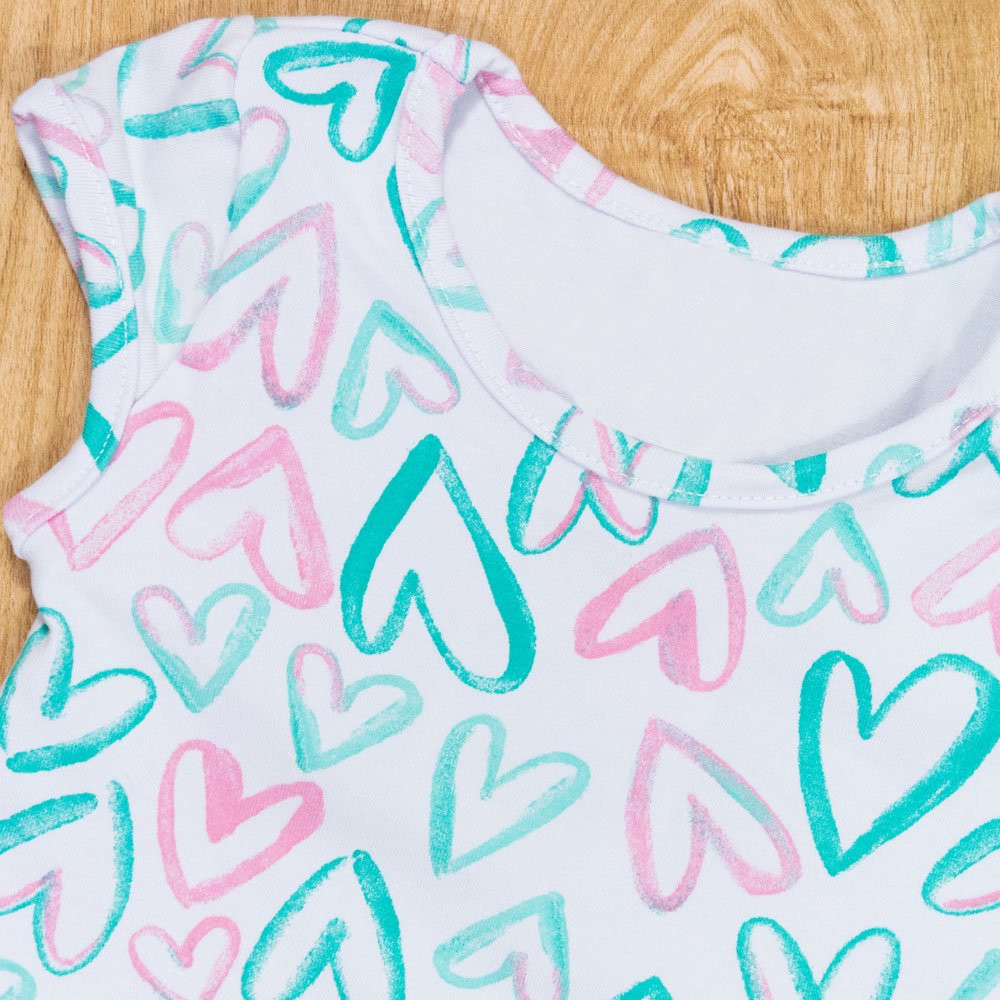 CONJUNTO PARA BEBÊ BODY E SHORTS COTTON CORAÇÃO BRANCO