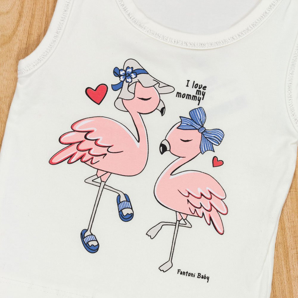 CONJUNTO PARA BEBÊ REGATA E SHORTS FLAMINGO CREME