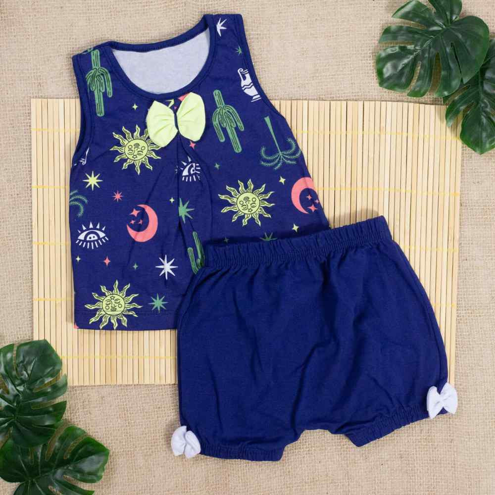 CONJUNTO CURTO BATINHA E SHORT PARA BEBÊ ESTAMPADINHO MARINHO