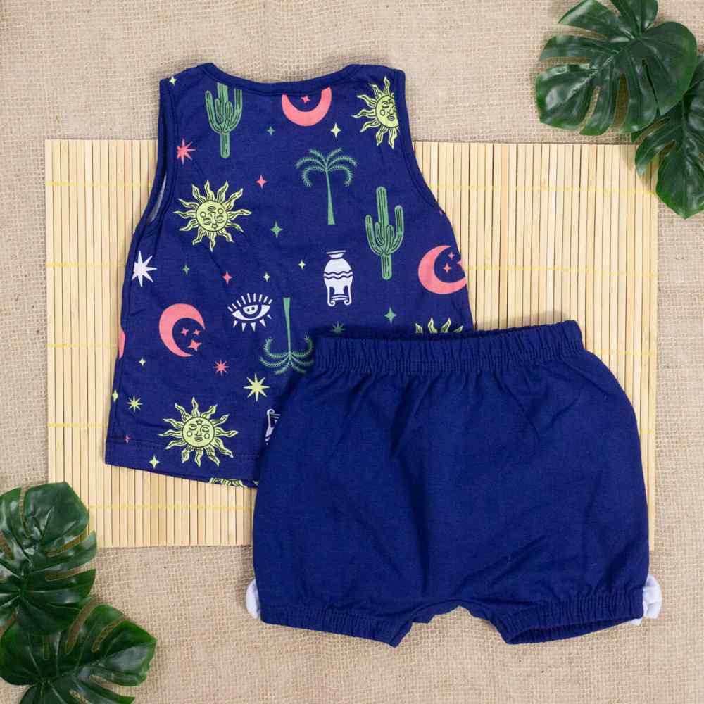 CONJUNTO CURTO BATINHA E SHORT PARA BEBÊ ESTAMPADINHO MARINHO
