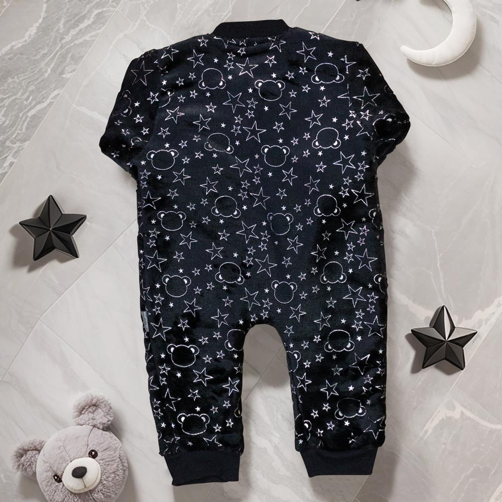 Macacão em Pelúcia de Fleece Urso Prateado Preto para Bebês
