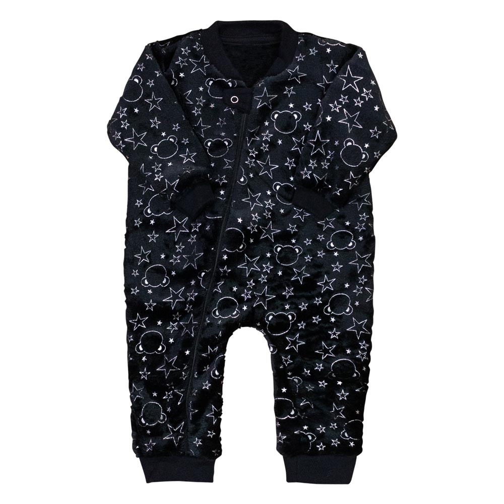 Macacão em Pelúcia de Fleece Urso Prateado Preto para Bebês