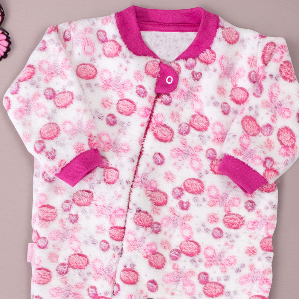 Macacão para Bebê em Fleece Branco com Borboletas Rosas