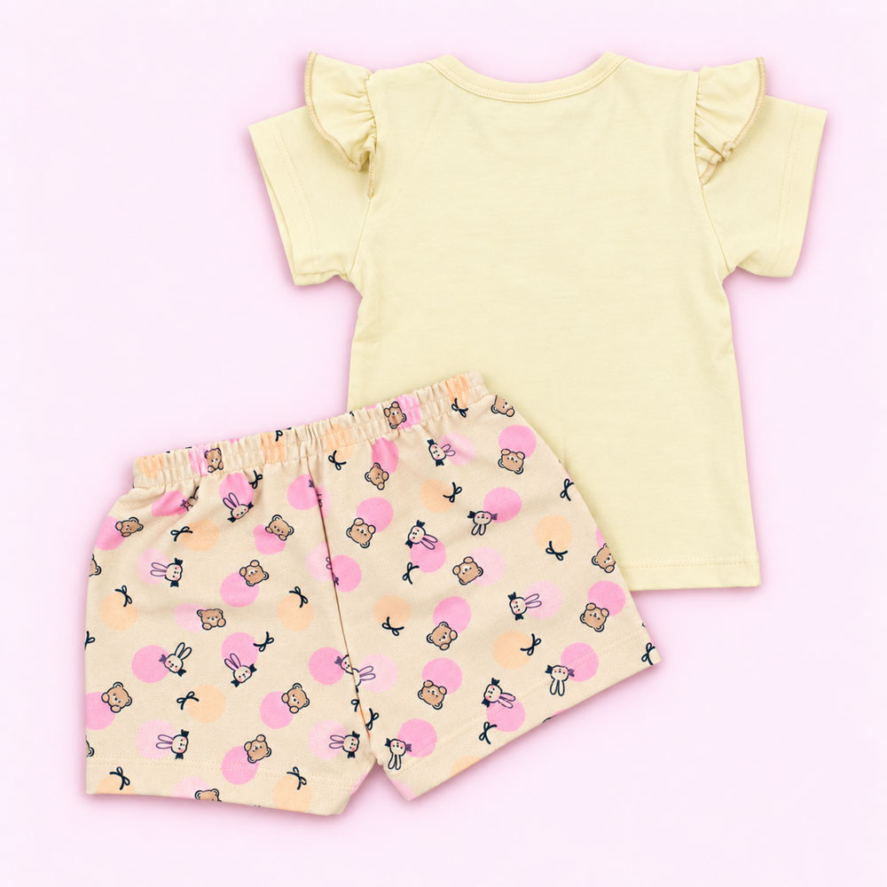 Conjunto Bebê Blusa Com Babado E Shorts Moletinho Estampado Creme Até 12 Meses
