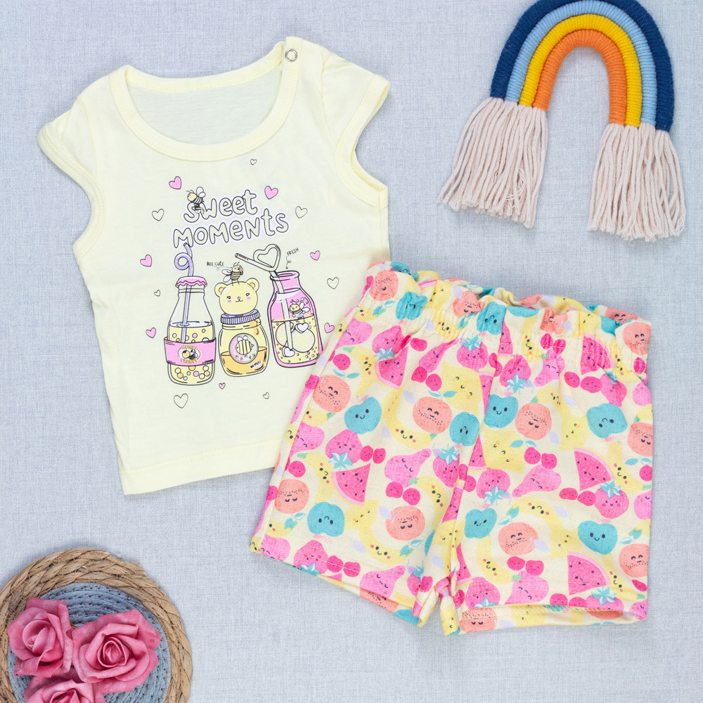 Conjunto Regatinha Bebê Menina Blusinha Cavada Shorts Cintura Alta Amarelo