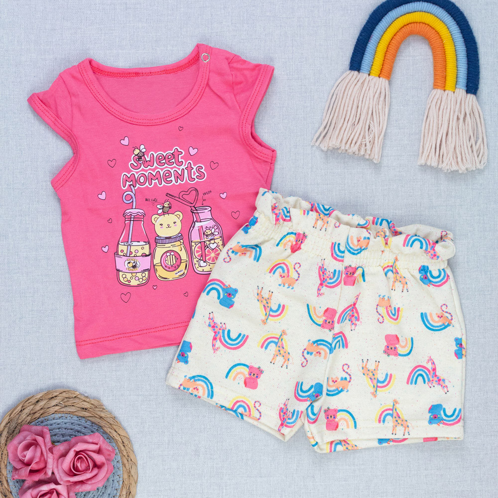 Conjunto Regatinha Bebê Menina Blusinha Cavada Shorts Cintura Alta Cereja