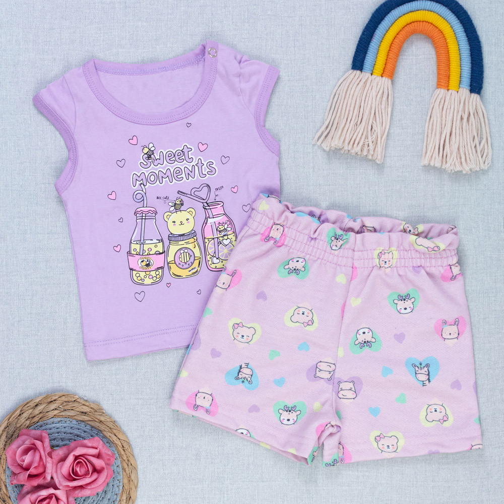 Conjunto Regatinha Bebê Menina Blusinha Cavada Shorts Cintura Alta Lilás