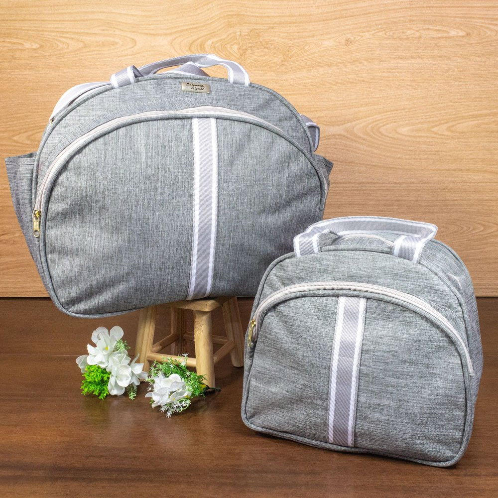 KIT BOLSAS MATERNIDADE 2 PEÇAS FAIXAS CINZA