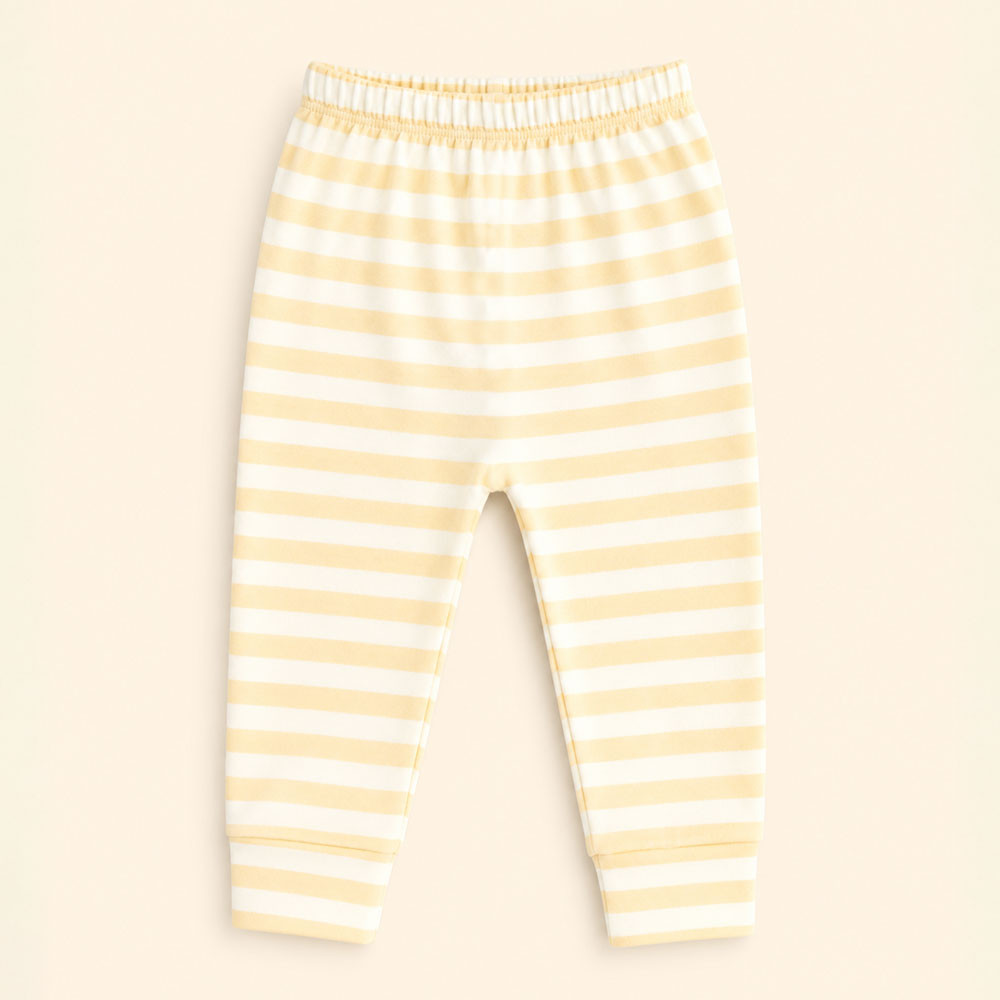 Calça Infantil Tecido Macelin Estampado Listrado Amarelo De 12 A 24 Meses