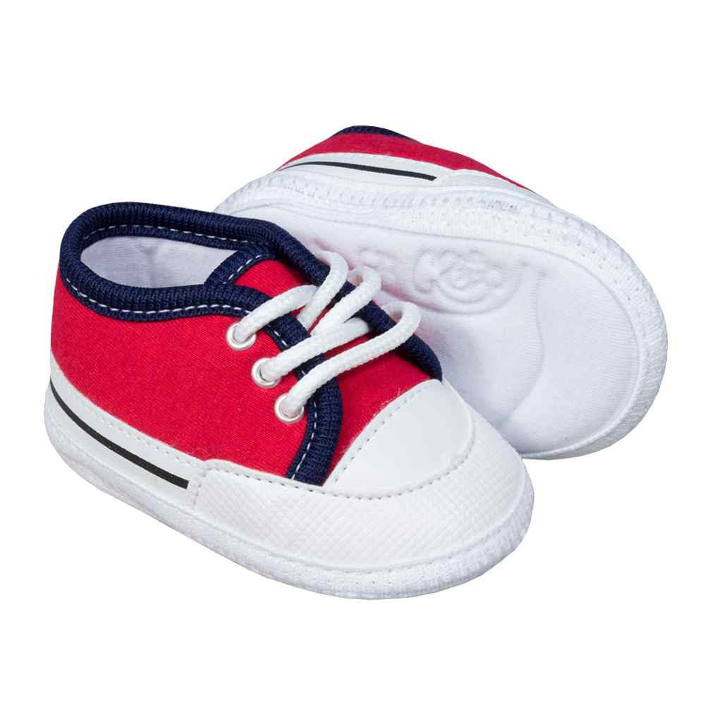 TÊNIS COM CADARÇO PARA BEBÊ MENINO BICOLOR VERMELHO E MARINHO
