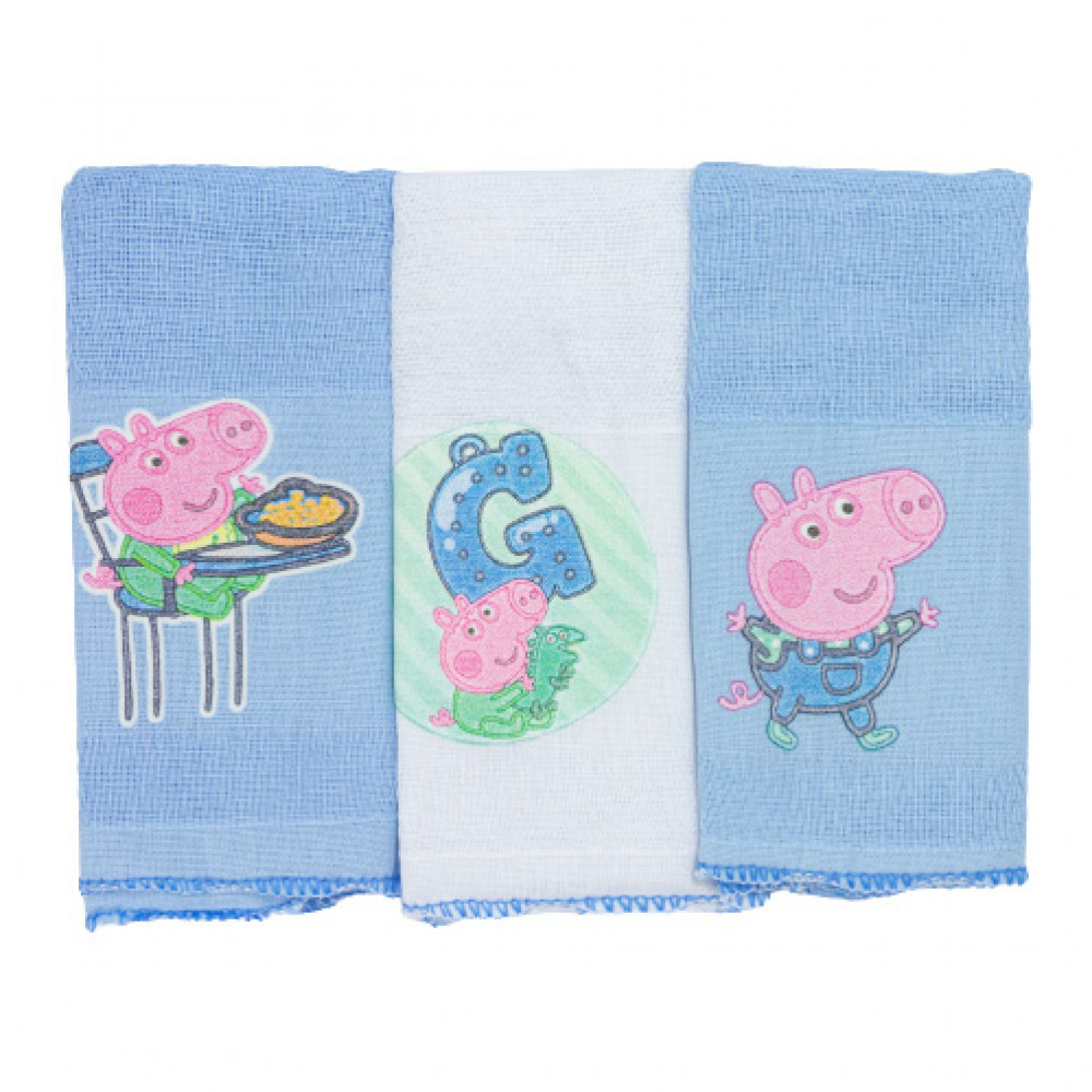 FRALDA DE BOCA KIT 3 PEÇAS 34CM X 40CM ESTAMPADINHA GEORGE