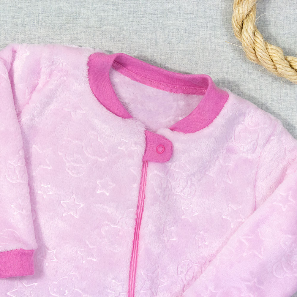 MACACÃO INFANTIL DE PELÚCIA FLEECE LONGO ATÉ 24 MESES ZÍPER ROSA CLARO