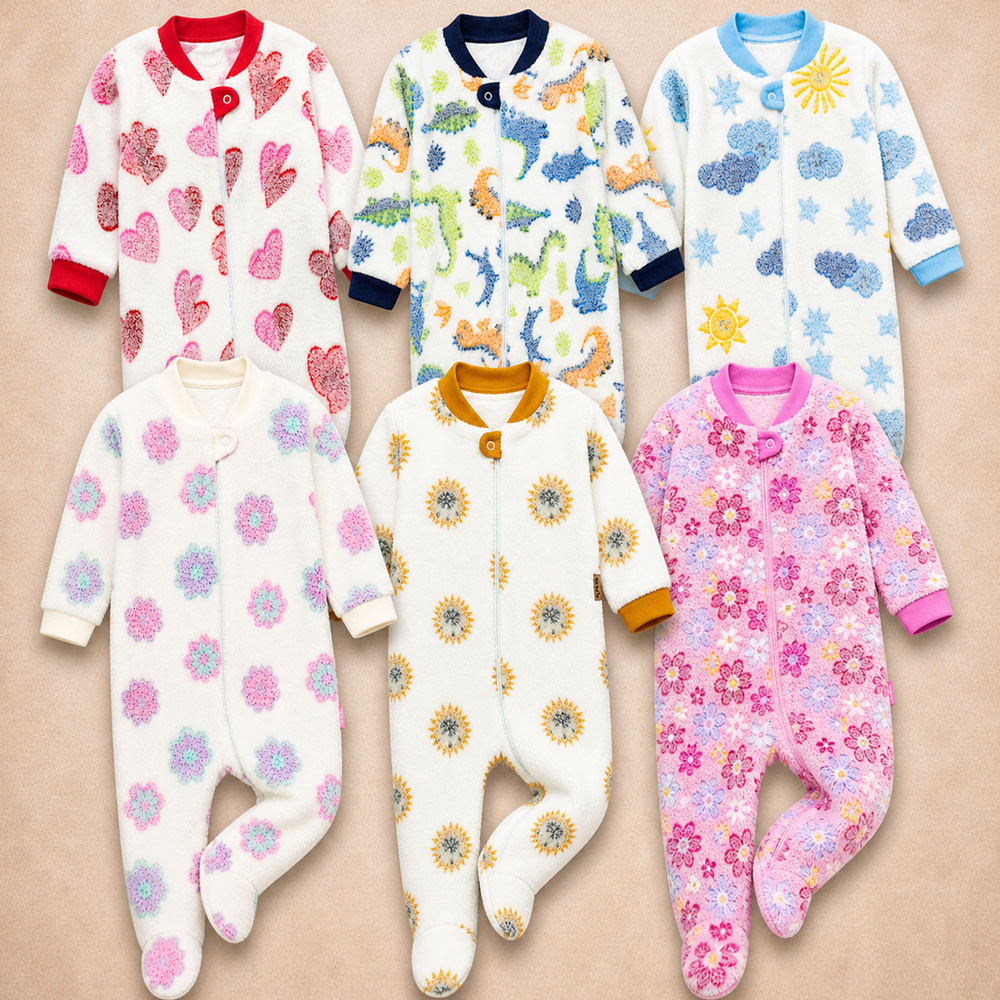 Macacão Fleece Infantil Zíper Solinha Antiderrapante Estampado Corações 12 a 24 Meses