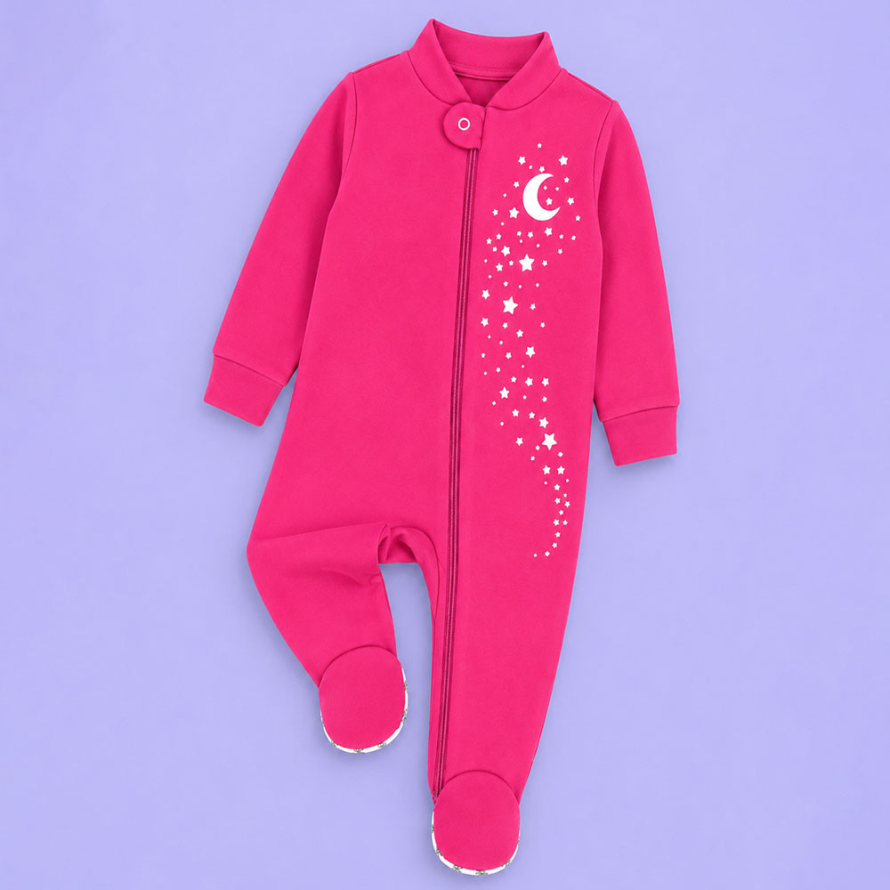 Macacão Infantil Térmico Brilha no Escuro Zíper Pé Antiderrapante Pink de 12 a 24 Meses