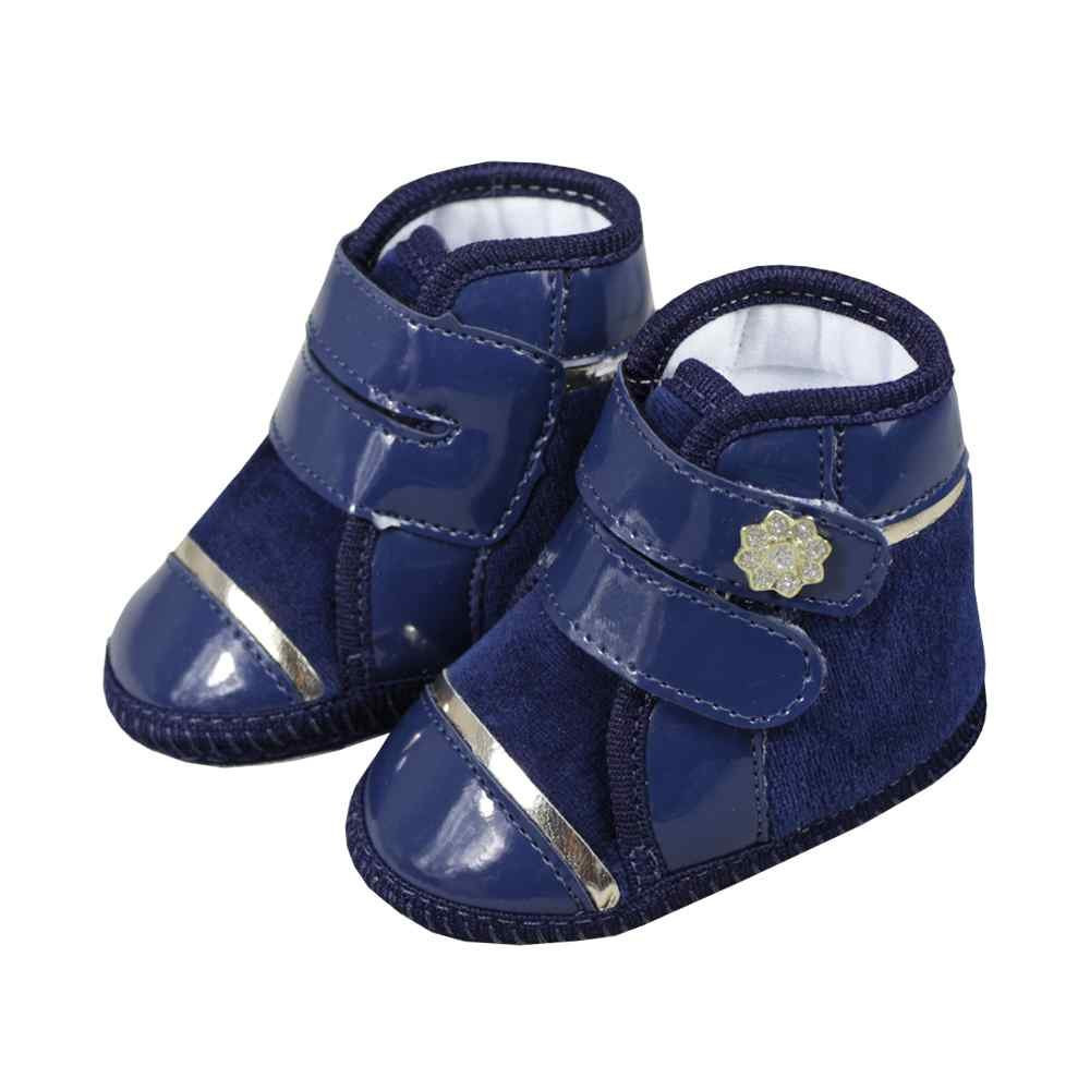 BOTINHA PARA BEBÊ VERNIZ COM VELCRO APLIQUE FLORZINHA MARINHO KETO