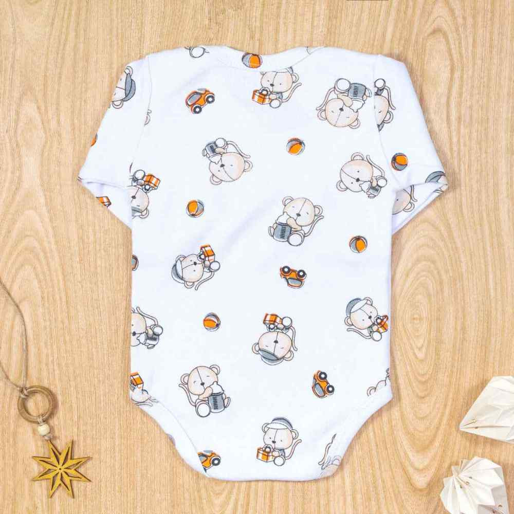 BODY PARA BEBÊ MANGA LONGA ESTAMPADINHO CARRINHO BRANCO