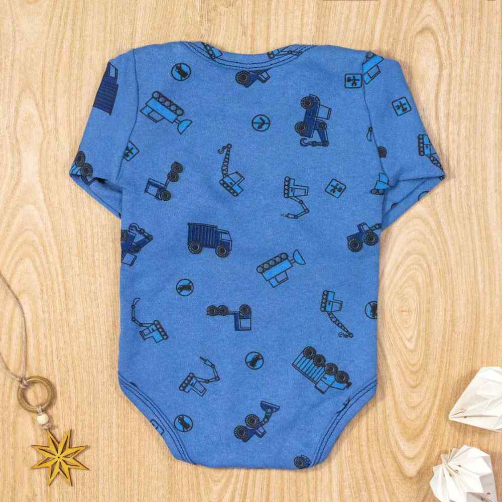 Body Para Bebê Manga Longa Estampadinho Transporte Azul