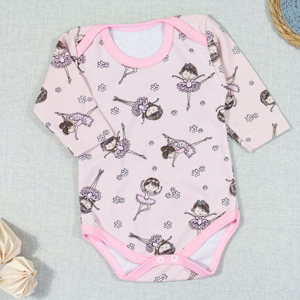BODY PARA BEBÊ MANGA LONGA ESTAMPA BAILARINA ROSA CLARO