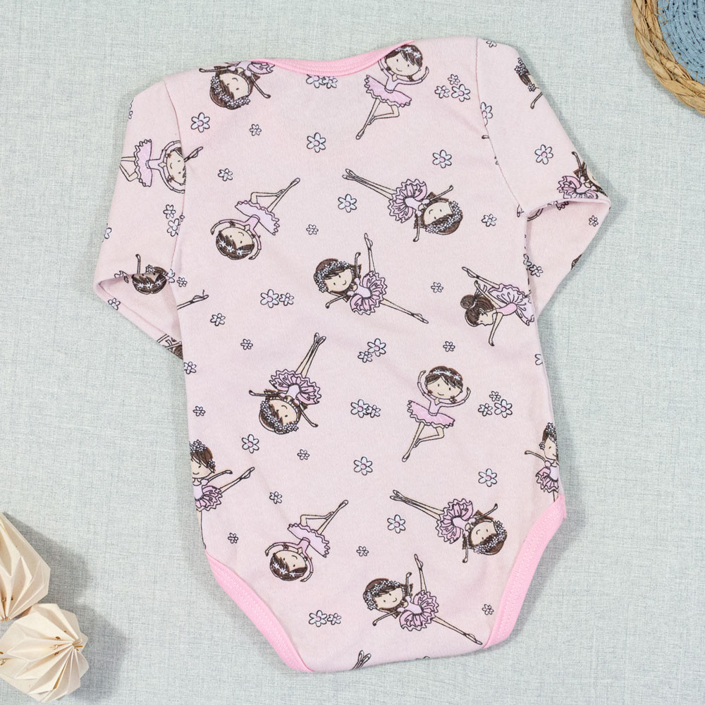 BODY PARA BEBÊ MANGA LONGA ESTAMPA BAILARINA ROSA CLARO