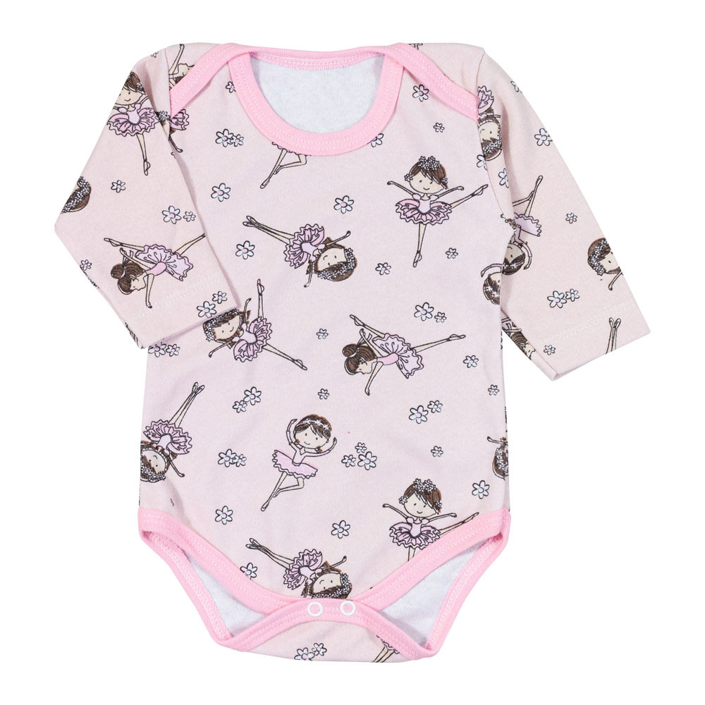 BODY PARA BEBÊ MANGA LONGA ESTAMPA BAILARINA ROSA CLARO