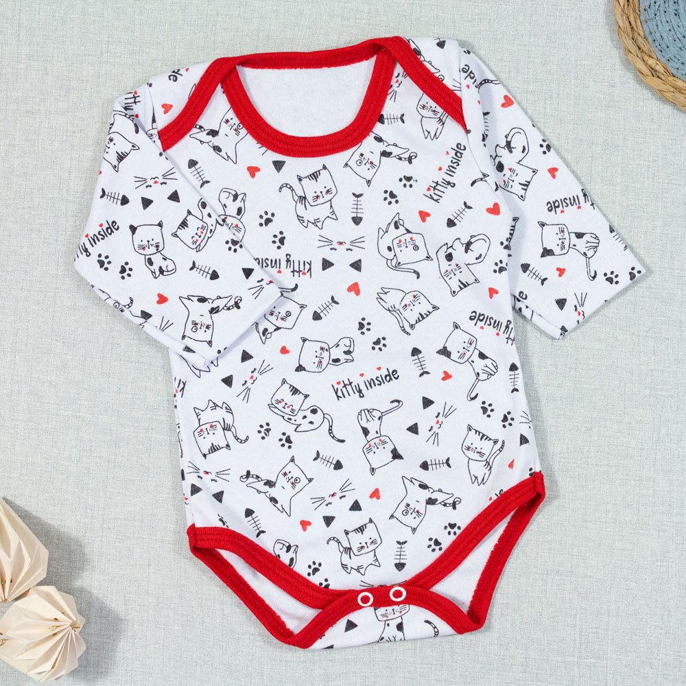 BODY PARA BEBÊ MANGA LONGA ESTAMPA GATINHO BRANCO