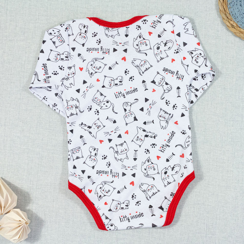 BODY PARA BEBÊ MANGA LONGA ESTAMPA GATINHO BRANCO