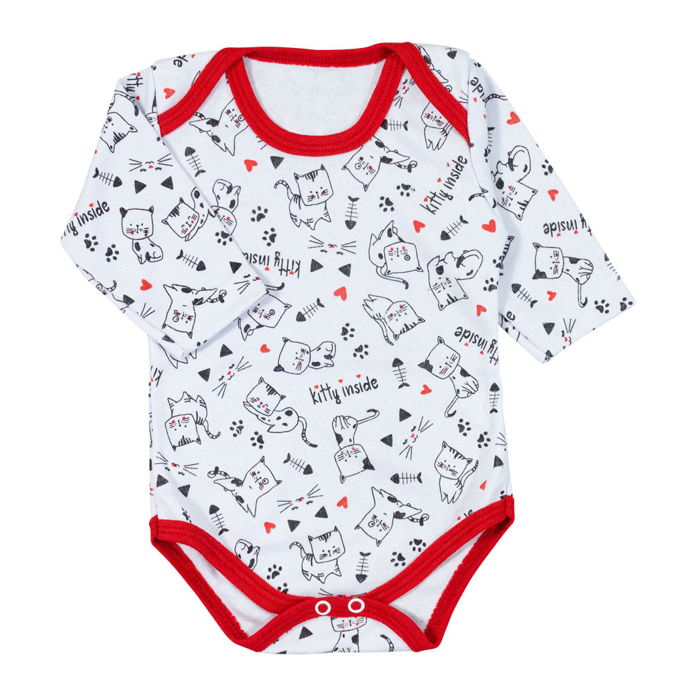 BODY PARA BEBÊ MANGA LONGA ESTAMPA GATINHO BRANCO