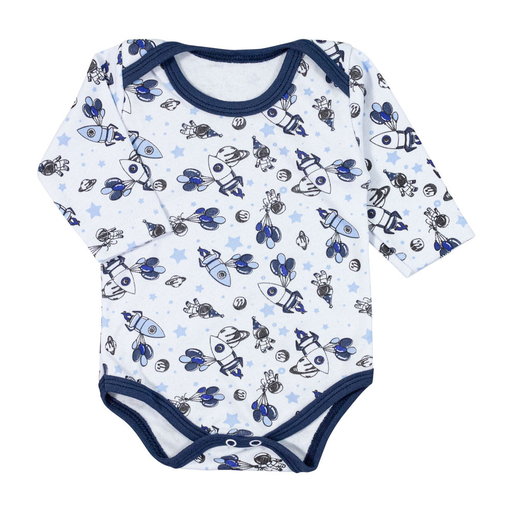 BODY PARA BEBÊ MANGA LONGA ESTAMPA FOGUETE BRANCO