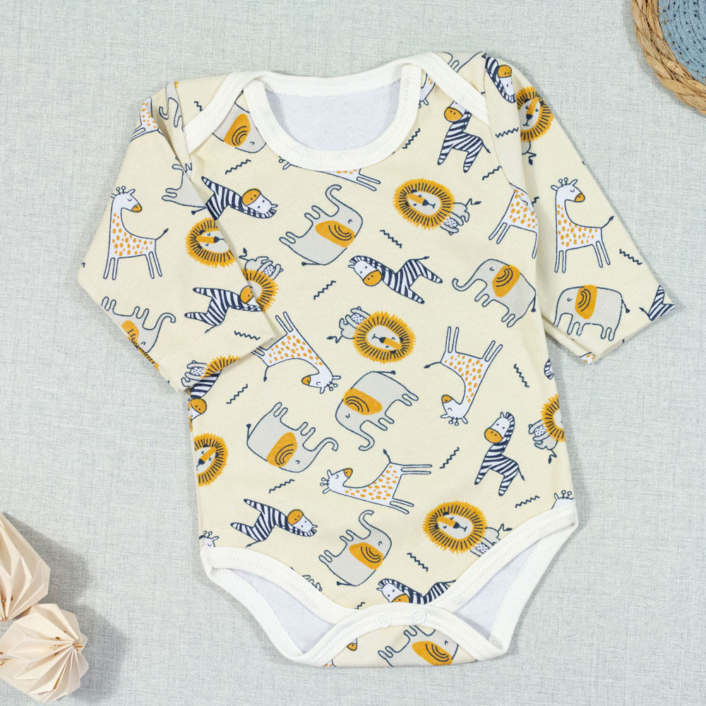 BODY PARA BEBÊ MANGA LONGA ESTAMPA FLORESTINHA CREME