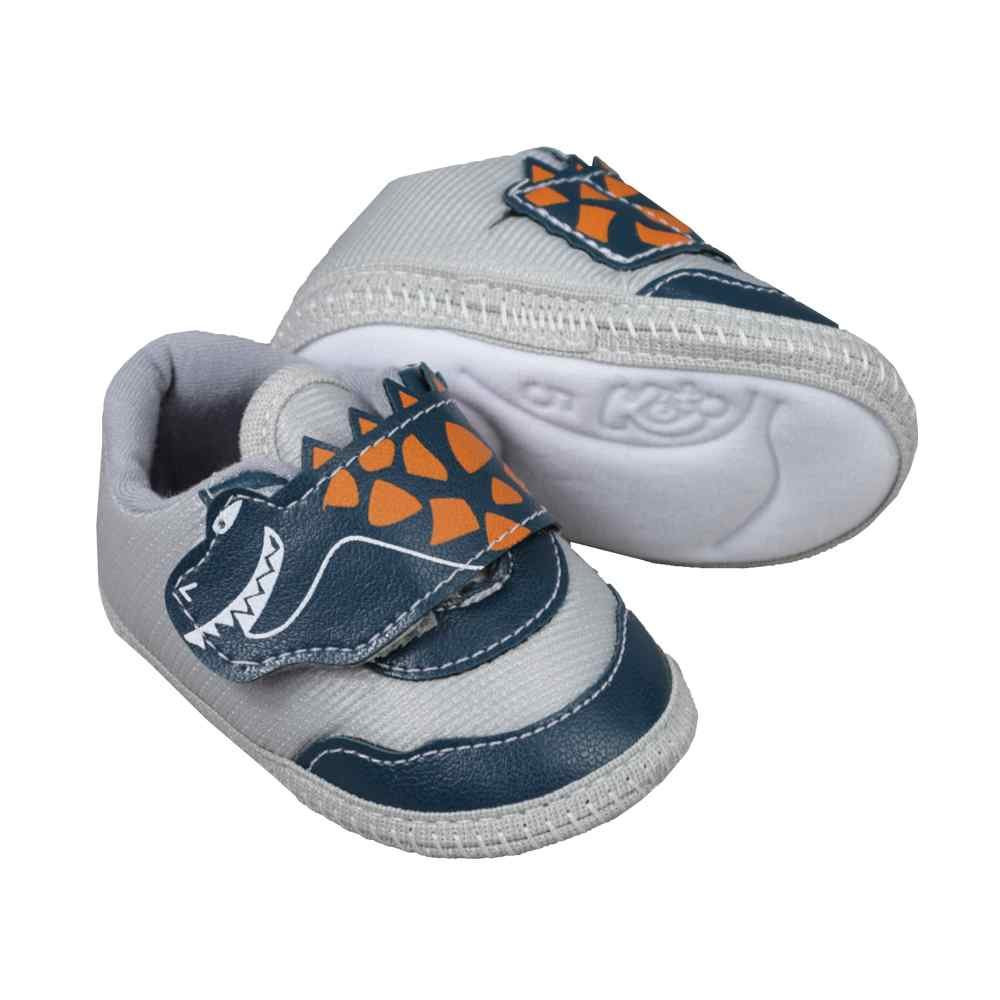 TENIS PARA BEBÊ MENINO COM VELCRO DE DINOSSAURO CINZA KETO
