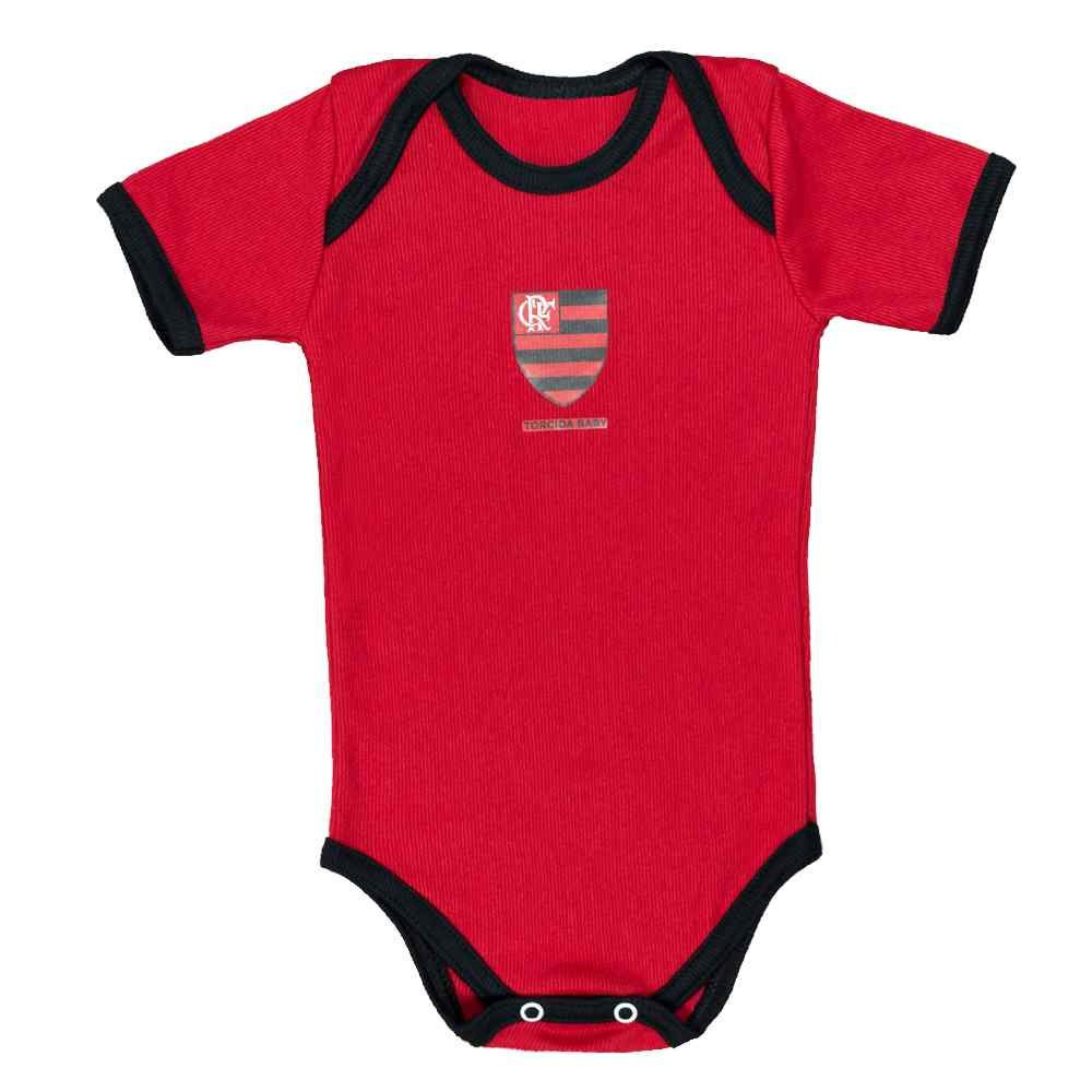 BODY PARA BEBÊ MANGA CURTA CANELADO FLAMENGO VERMELHO