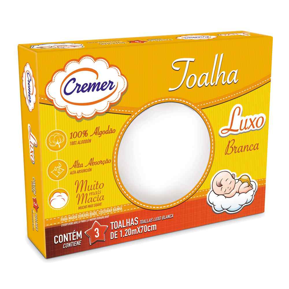 TOALHA LUXO KIT 3 PEÇAS 120CM X 70 CM BRANCO