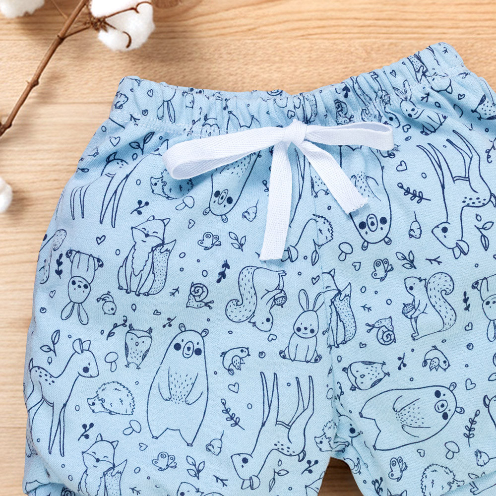 Shorts de Verão Minimalista Bebê Florestinha - Azul Claro