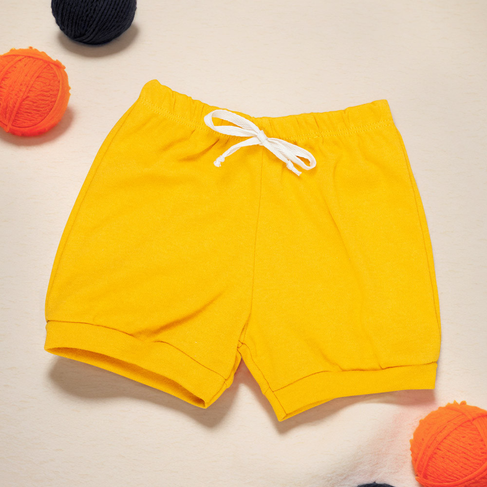 Shorts para Bebê Algodão Liso Amarelo Verão- Menino e Menina