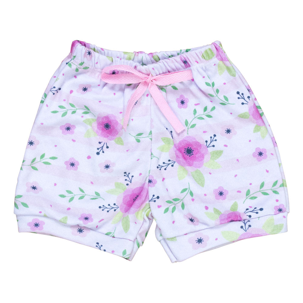 Shorts Estampado Flor Aquarela Rosa Bebê - Encanto de Verão