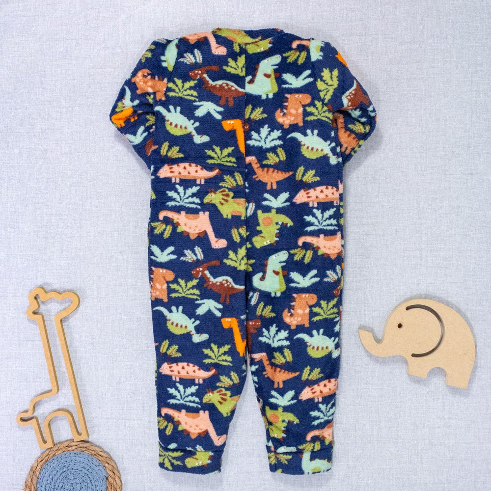 MACACÃO INFANTIL 1 AO 3 FLEECE ESTAMPADINHO DINO MARINHO