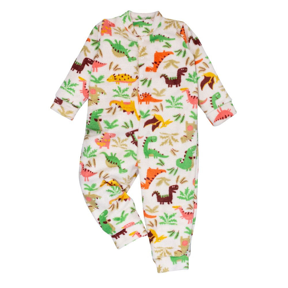 MACACÃO INFANTIL 1 AO 3 FLEECE ESTAMPADINHO DINO BEGE