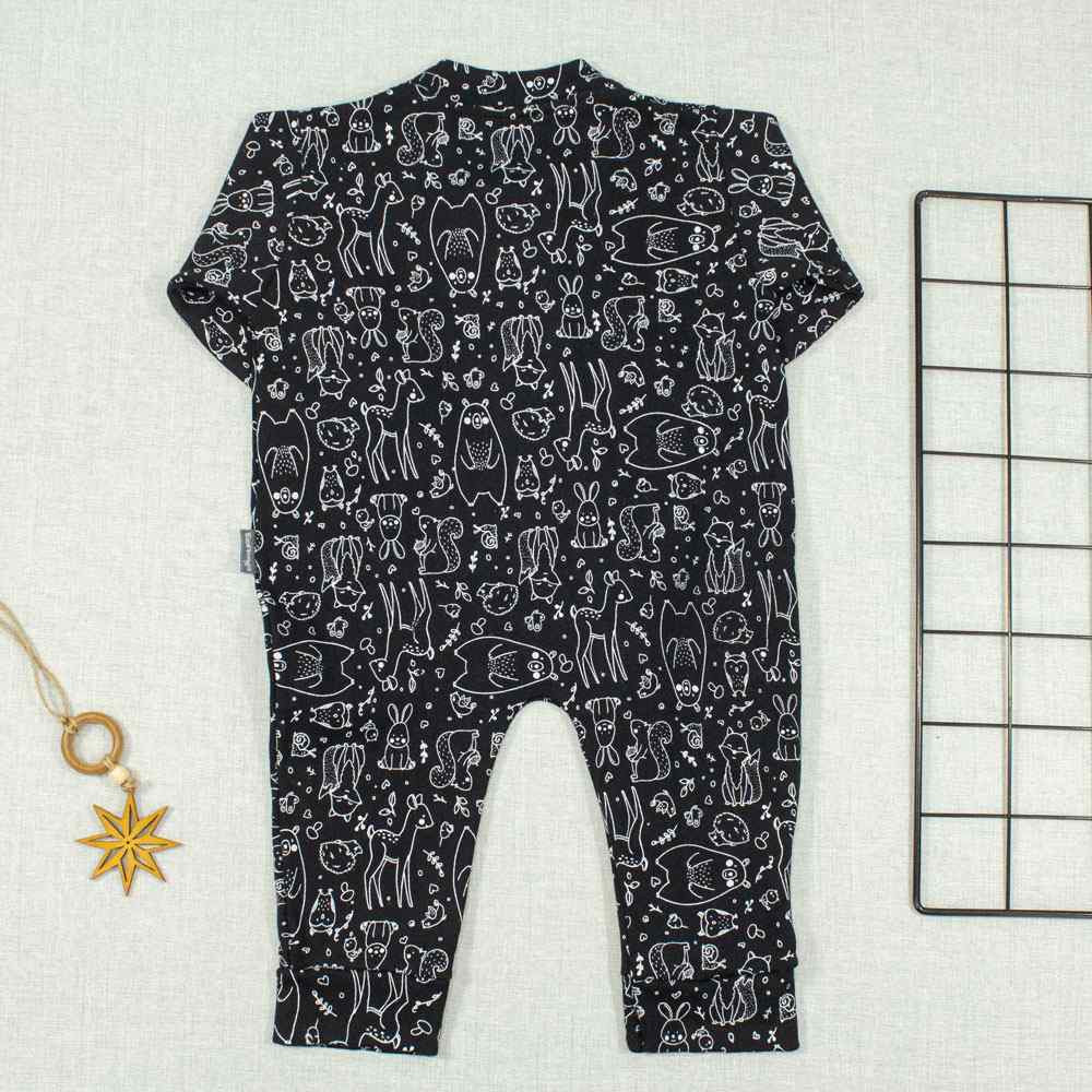 MACACÃO PARA BEBÊ LONGO DE ZÍPER ESTAMPA MINIMALISTA FLORESTA PRETO